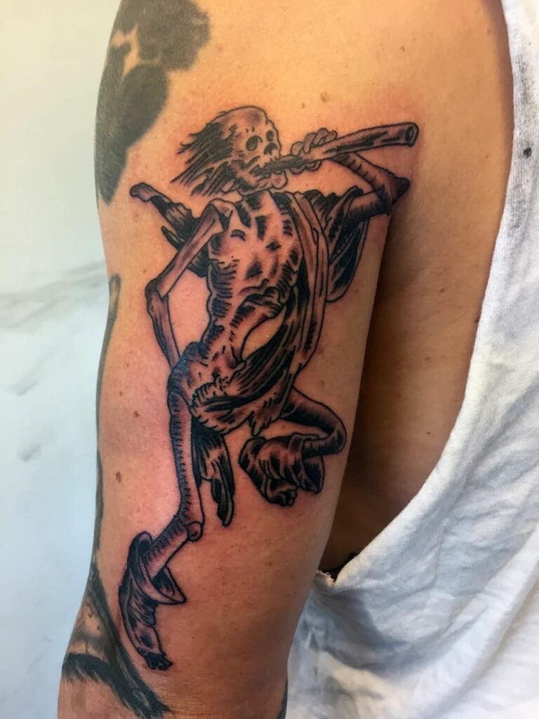 Undead character tattoo. Upper arm. John at Rogsy Tattoo Studio.